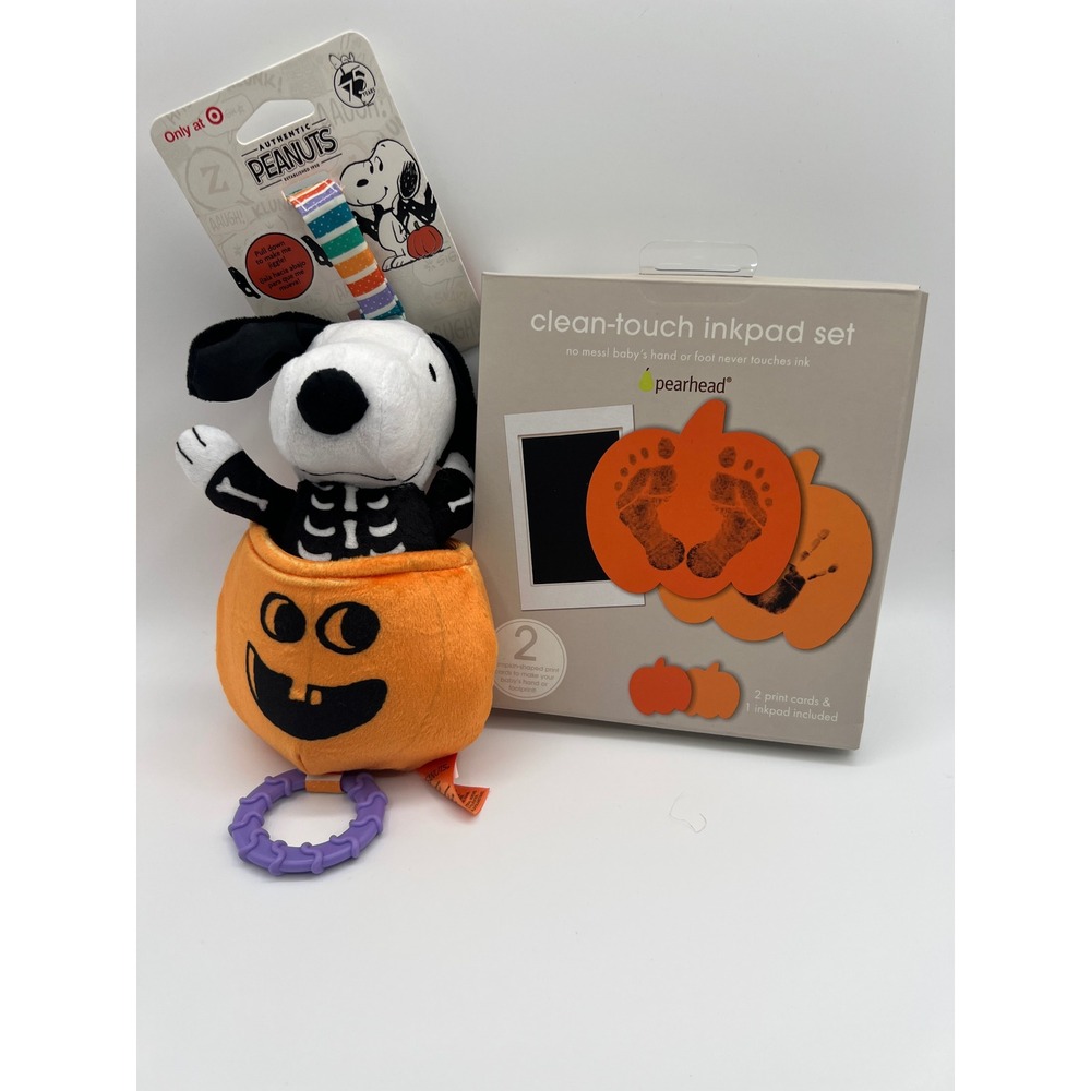 Snoopy Halloween Pumpkin Pull-Down Toy & Pearhead Clean-Touch Ink Pad Set Bundle